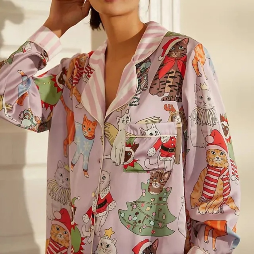Anthropologie Karen Mabon Christmas cat pajamas xxl new with tags - Picture 2 of 13